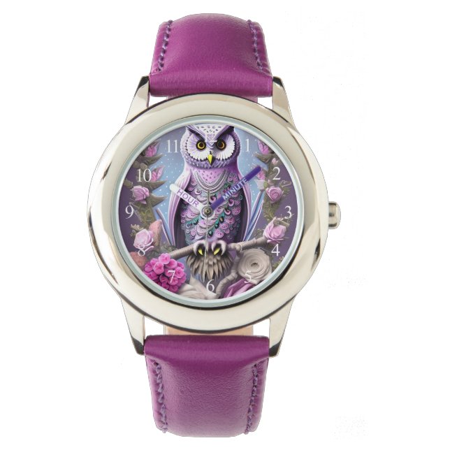 Detaillierte Fantasy Owl auf einem Thornbett Armbanduhr (Vorderseite)
