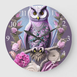 Detaillierte Fantasy Owl auf einem Thornbett Große Wanduhr