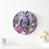 Detaillierte Fantasy Owl auf einem Thornbett Große Wanduhr (Zuhause)