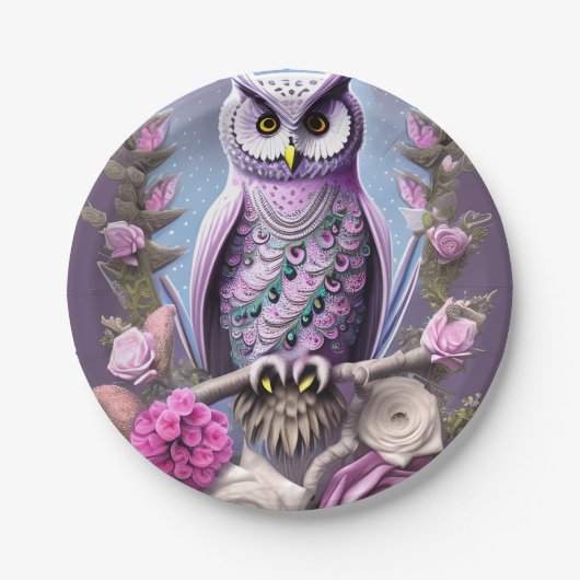 Detaillierte Fantasy Owl auf einem Thornbett Pappteller (Vorderseite)