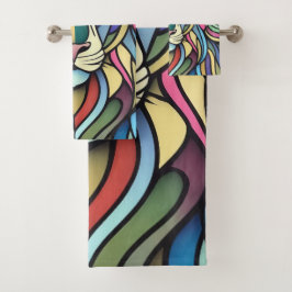 Detaillierte farbige Löwenspitze Badhandtuch Set