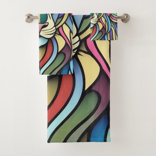 Detaillierte farbige Löwenspitze Badhandtuch Set (Insitu)