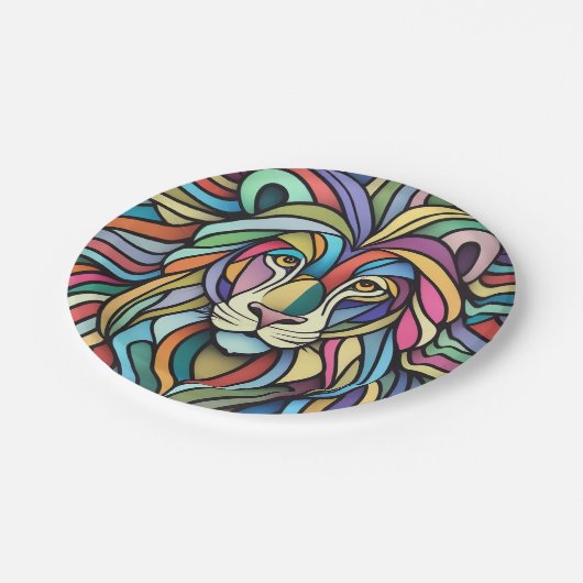 Detaillierte farbige Löwenspitze Pappteller (Schrägansicht)