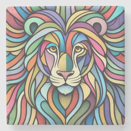 Detaillierte farbige Löwenspitze Steinuntersetzer (Vorderseite)