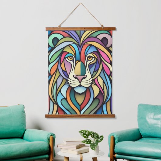 Detaillierte farbige Löwenspitze Wandteppich Mit Holzrahmen (Wohnzimmer)