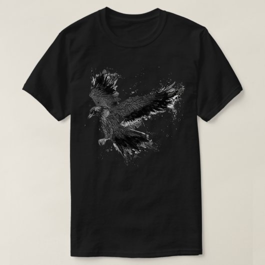 Detaillierte, handgefertigte Dark Raven Illustrati T-Shirt (Design vorne)