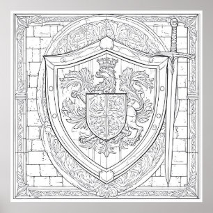 Detaillierte Heraldische Schild-Färbseite eines Ri Poster