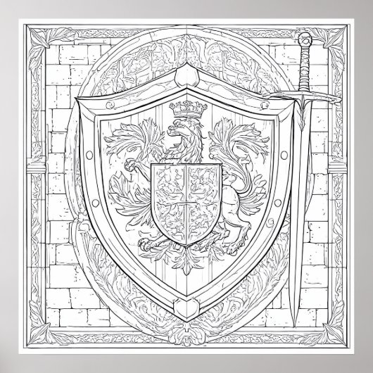 Detaillierte Heraldische Schild-Färbseite eines Ri Poster (Vorne)