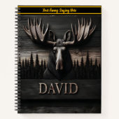 Detaillierte Holzschnitzerei eines Elchs in einem Notizblock (Vorderseite)