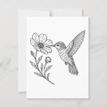 Detaillierte Hummingbird Line Art mit Wildblume