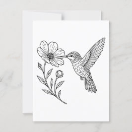 Detaillierte Hummingbird Line Art mit Wildblume Postkarte