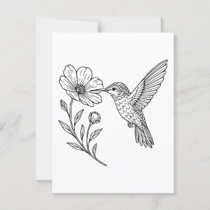 Detaillierte Hummingbird Line Art mit Wildblume Postkarte