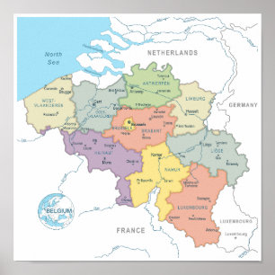 Detaillierte Karte Belgiens Poster