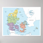 Detaillierte Karte Dänemarks Poster (Vorne)