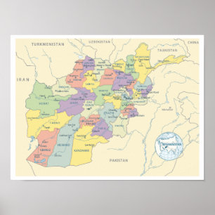 Detaillierte Karte der Regionen Afghanistans Poster