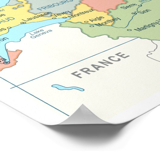 Detaillierte Karte der Schweiz Poster (Ecke)