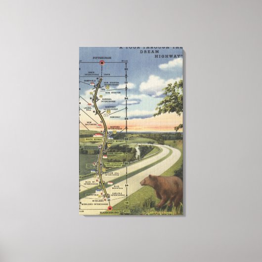 Detaillierte Karte des "Dream Highway" Leinwanddruck (Vorderseite)