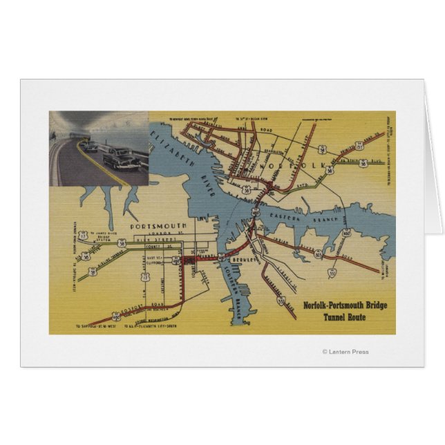 Detaillierte Karte des Norfolk-Portsmouth Bridge-T (Vorderseite (Horizontal))