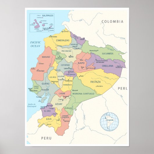 Detaillierte Karte Ecuadors Poster (Vorne)