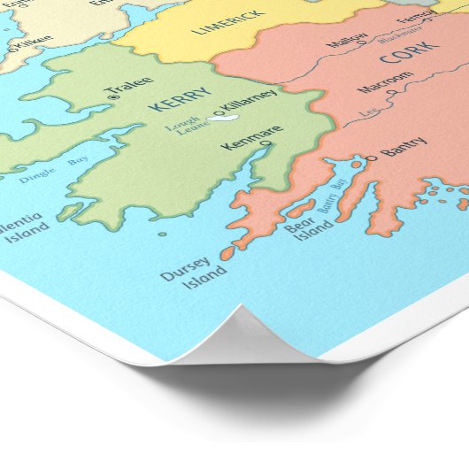 Detaillierte Karte Irlands Poster (Ecke)
