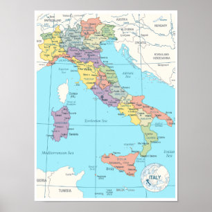 Detaillierte Karte Italiens Poster