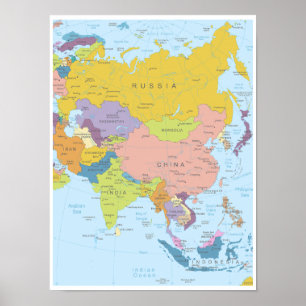 Detaillierte Karte von Asien Kontinent Poster