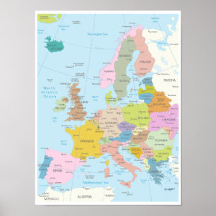 Detaillierte Karte von Europa Kontinent Poster