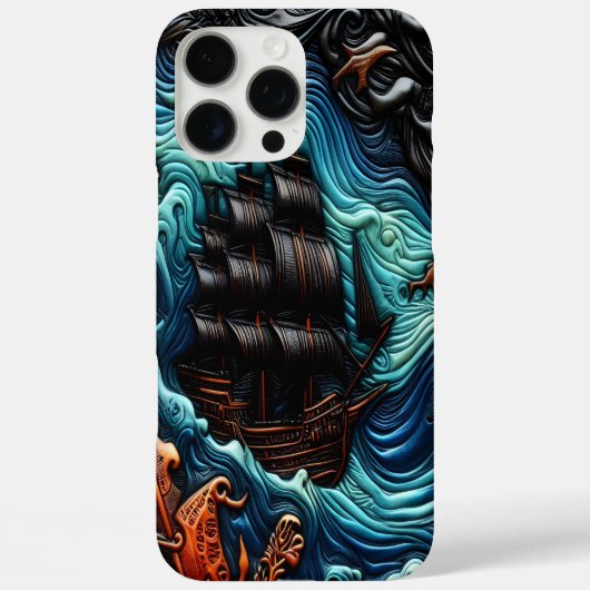 Detaillierte Lederkunst zeigt ein Schiff auf See Case-Mate iPhone Hülle (Rückseite)