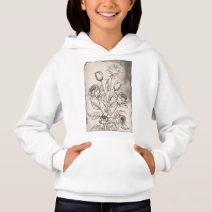 Detaillierte Linienkunst aus Rosen und Tulpen Hoodie
