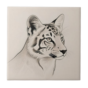 Detaillierte Luchs-Porträt-Linienkunst Fliese