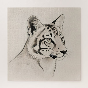 Detaillierte Luchs-Porträt-Linienkunst Puzzle