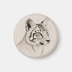 Detaillierte Luchs-Porträt-Strichzeichnung Magnet