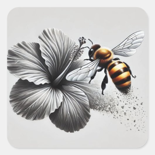 Detaillierte Makroansicht einer Honigbiene Quadratischer Aufkleber (Vorderseite)