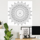 Detaillierte Mandala-Malvorlage mit Herz-Motiven Poster (Heimbüro)