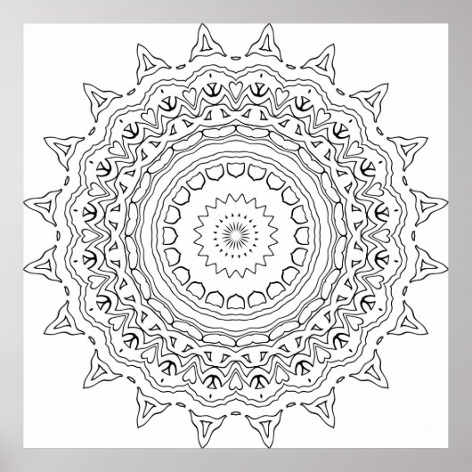Detaillierte Mandala-Malvorlage mit Herz-Motiven Poster (Vorne)