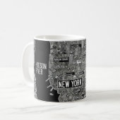 Detaillierte NYC neue York Stadtkarte schwarz-weiß Kaffeetasse (Vorderseite Links)