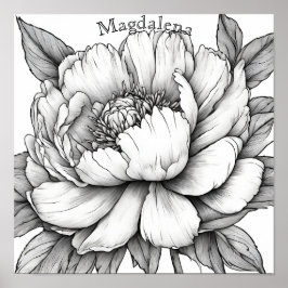 Detaillierte Peony-Blume Nah Name Coloring Poster