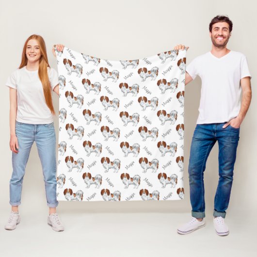 Detaillierte rote Phalène-Hunde und Hundemuster Fleecedecke (Beispiel)