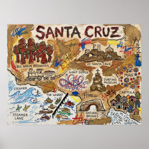 Detaillierte Santa-Cruz-Touristenkarte – Küstenlan Poster