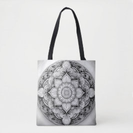 Detaillierte Schwarz-Weiß-Mandala Kunst Tasche