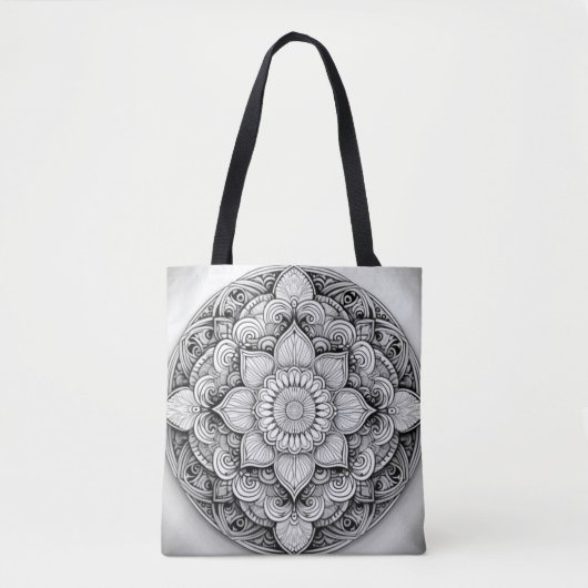 Detaillierte Schwarz-Weiß-Mandala Kunst Tasche (Vorderseite)