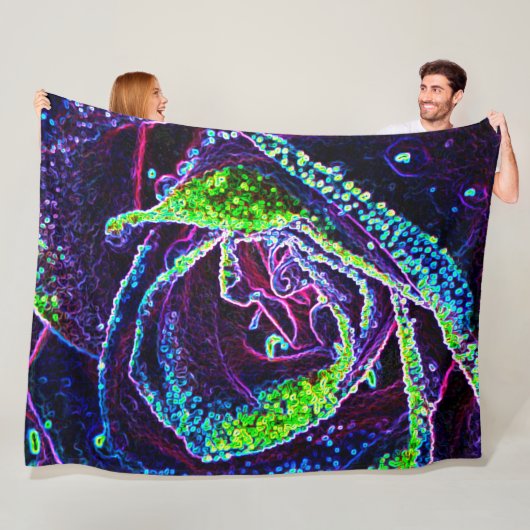 Detaillierte Schwarz-weiße blaue und grüne Rose Fleecedecke (Beispiel)