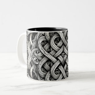 Detaillierte Schwarz-Weißer keltischer Knoten 0001 Zweifarbige Tasse
