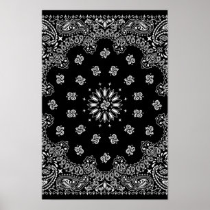Detaillierte schwarze Bandanna Muster Poster