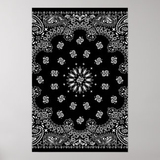 Detaillierte schwarze Bandanna Muster Poster