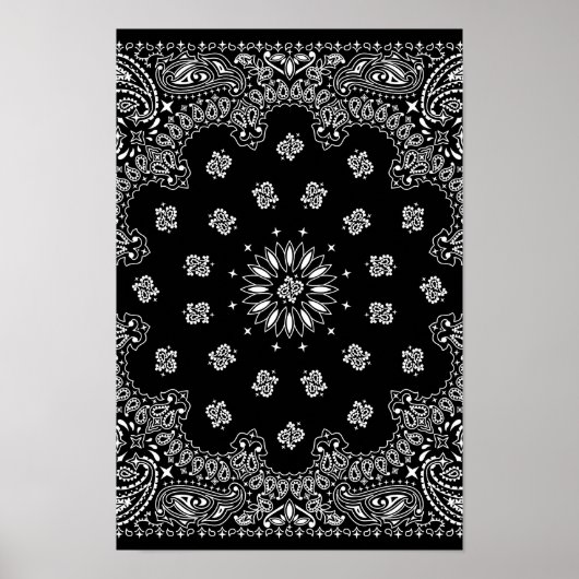 Detaillierte schwarze Bandanna Muster Poster (Vorne)