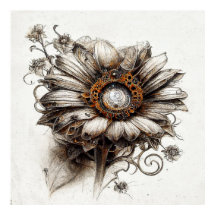 Detaillierte Steampunk Daisy Sketch in Bleistift-P