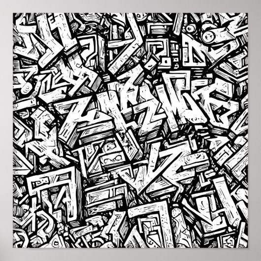 Detaillierte urbane Färbungsseite: Graffiti-Glyphe Poster (Vorne)