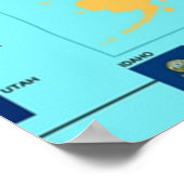 Detaillierte USA-Karte mit Staatsflaggen Poster (Ecke)