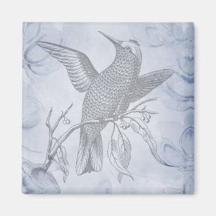 Detaillierte Vogel-Linienzeichnung in Pastellblau Magnet